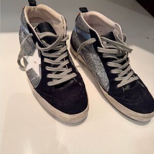 Golden Goose Silver and Black Sneakers